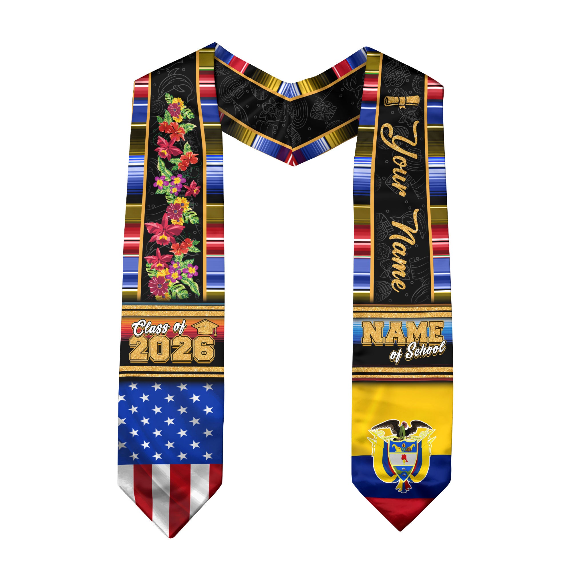 Colombia Graduation Stole 2026, Colombian Flag Sash, Graduation Stole with Custom Accent