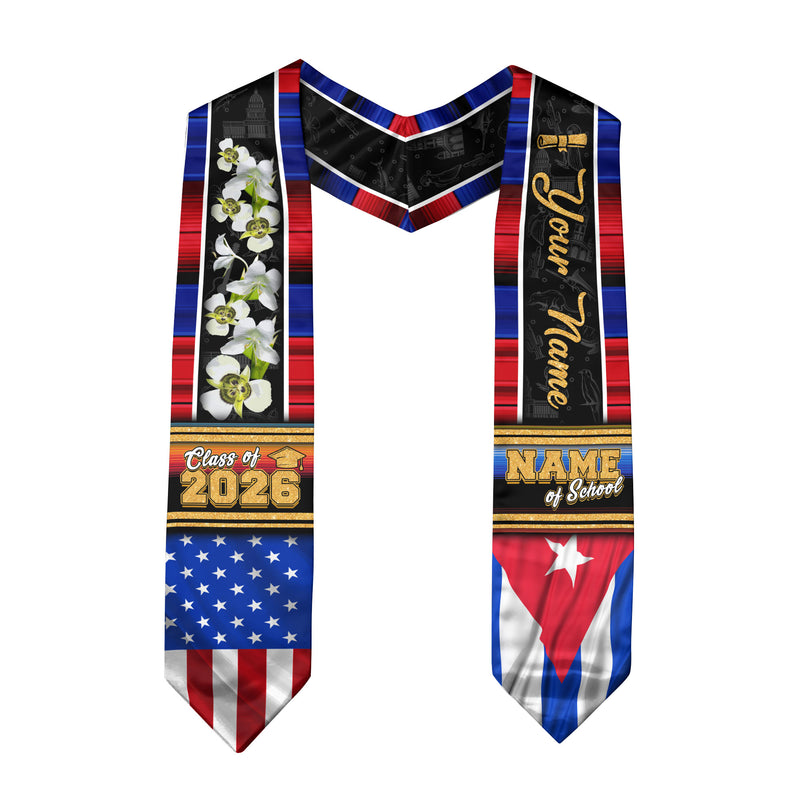 Cuba Graduation Stole 2026, Cuban Flag Graduation Sash, Graduation Stole with Custom Accent
