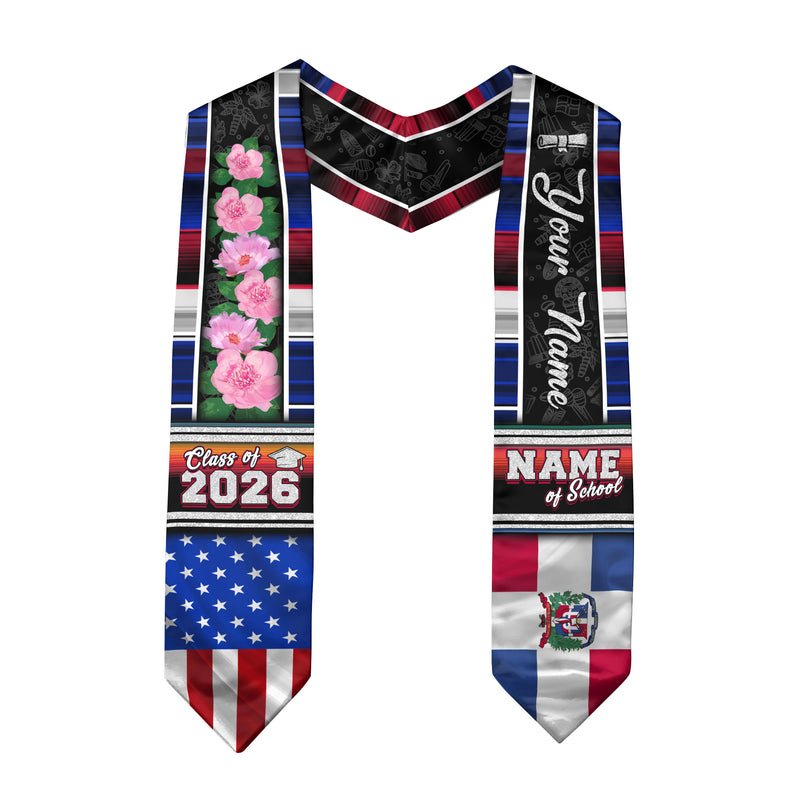 Dominican Graduation Stole 2026, Dominican Flag Sash, Graduation Stole with Custom Accent