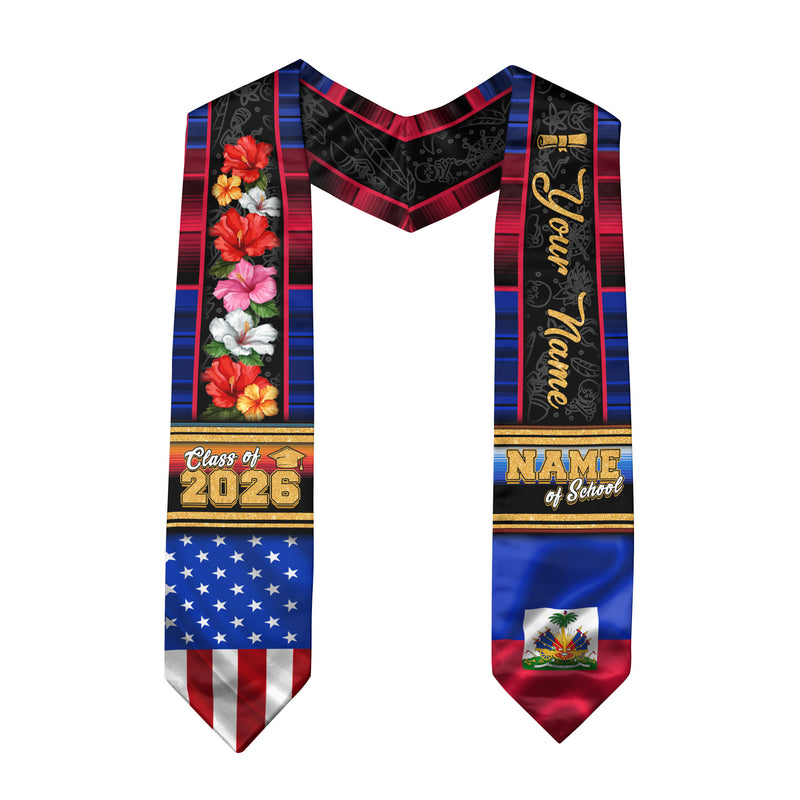 Haiti Graduation Stole 2026, Haitian Flag Sash, Graduation Stole with Custom Accent