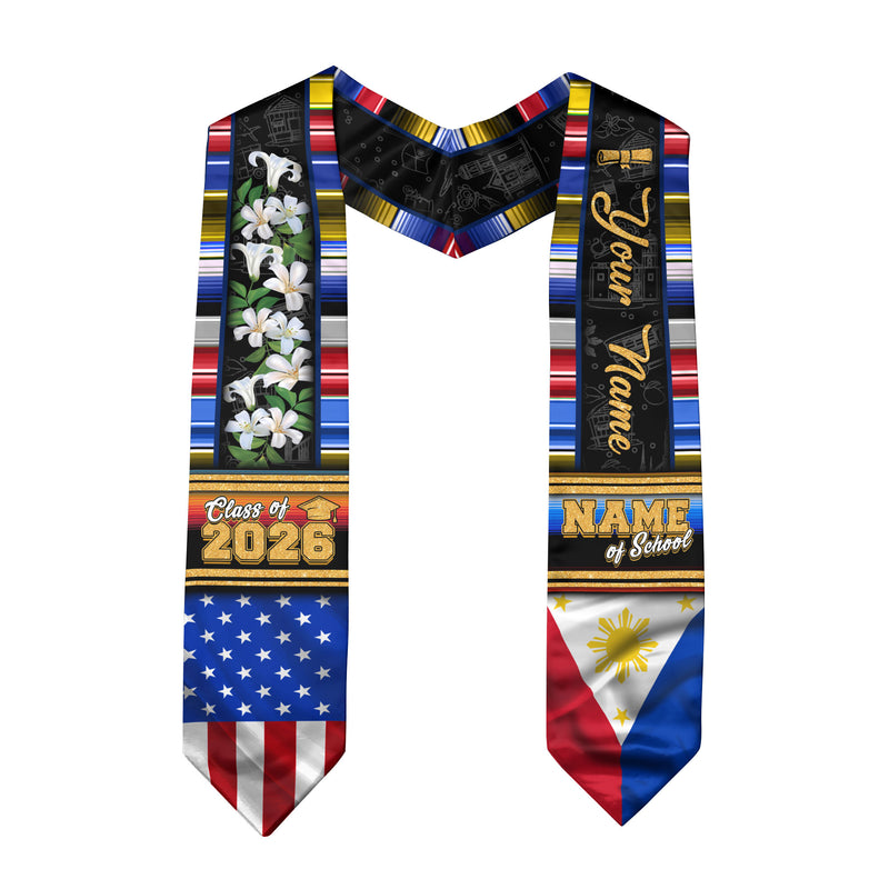 Philippines Graduation Stole 2026, Filipino Flag Sash, Graduation Stole with Custom Accent