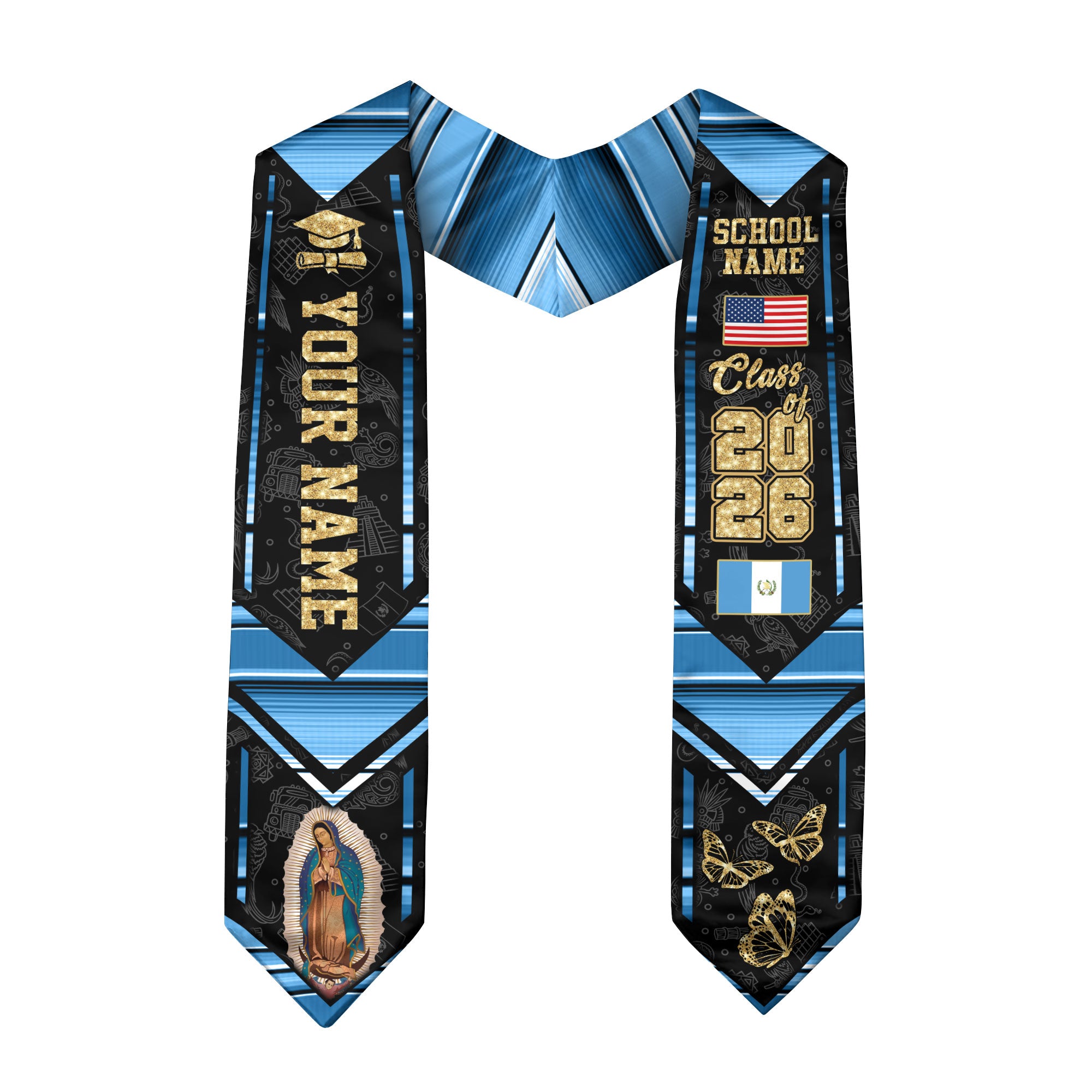 2026 Guatemala Graduation Stole, Guatemala Flag Stole, Guatemala Sash