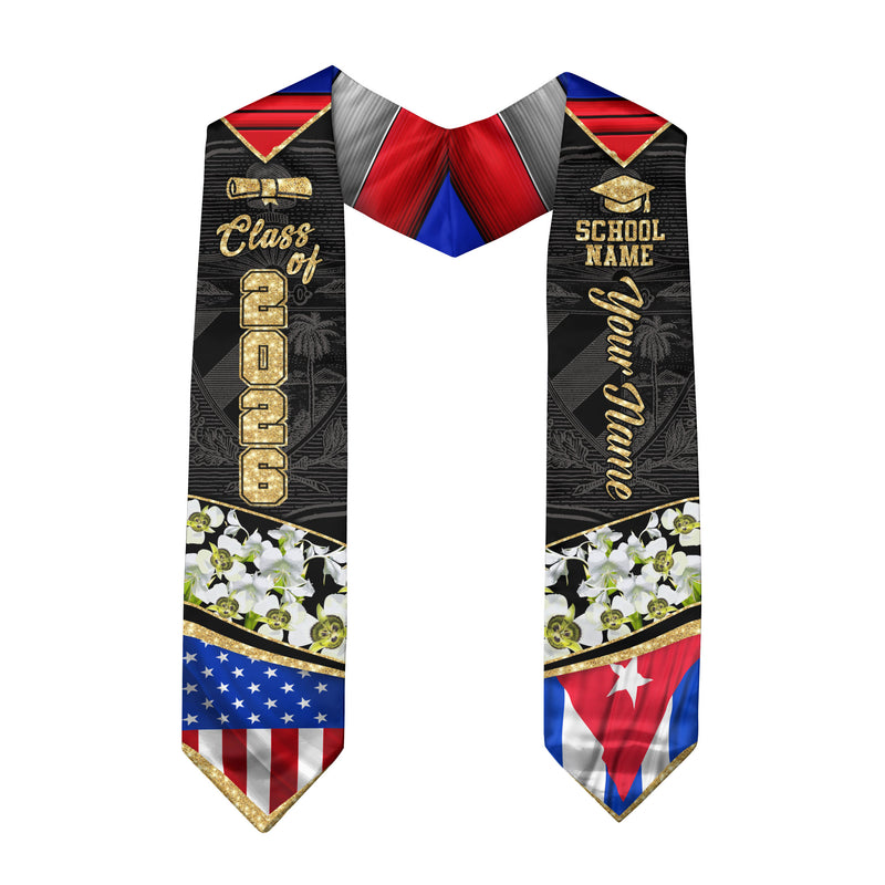 Cuban Graduation Sash 2026, Cuba Graduation Stole, Stole with Personalized Finish for Grads