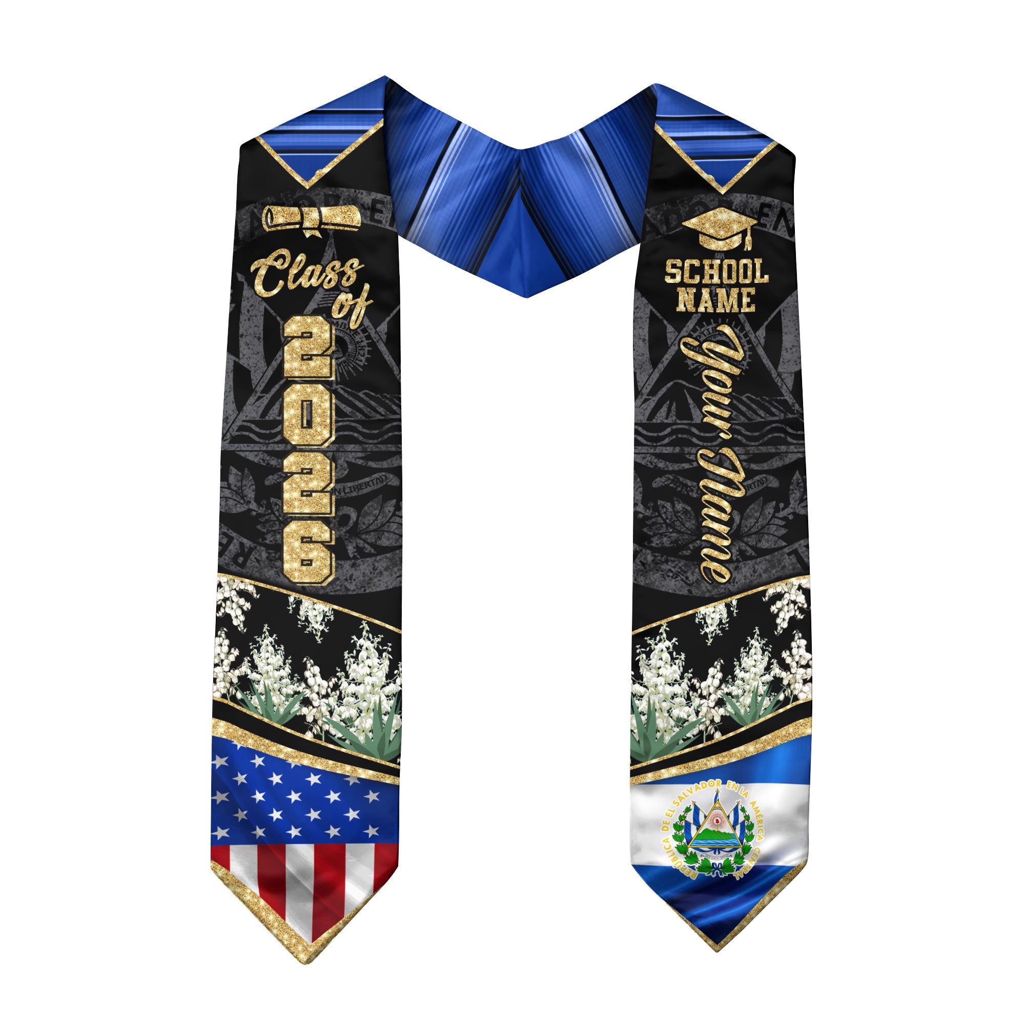 El Salvador Graduation Sash 2026, Salvadoran Graduation Stole, Stole with Personalized Finish