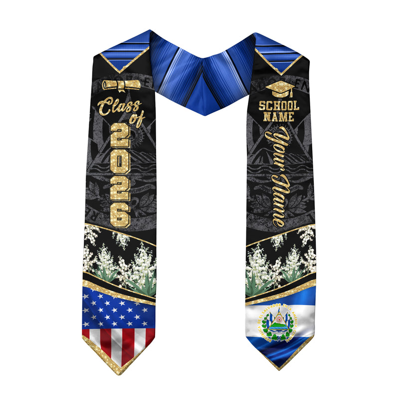 El Salvador Graduation Sash 2026, Salvadoran Graduation Stole, Stole with Personalized Finish