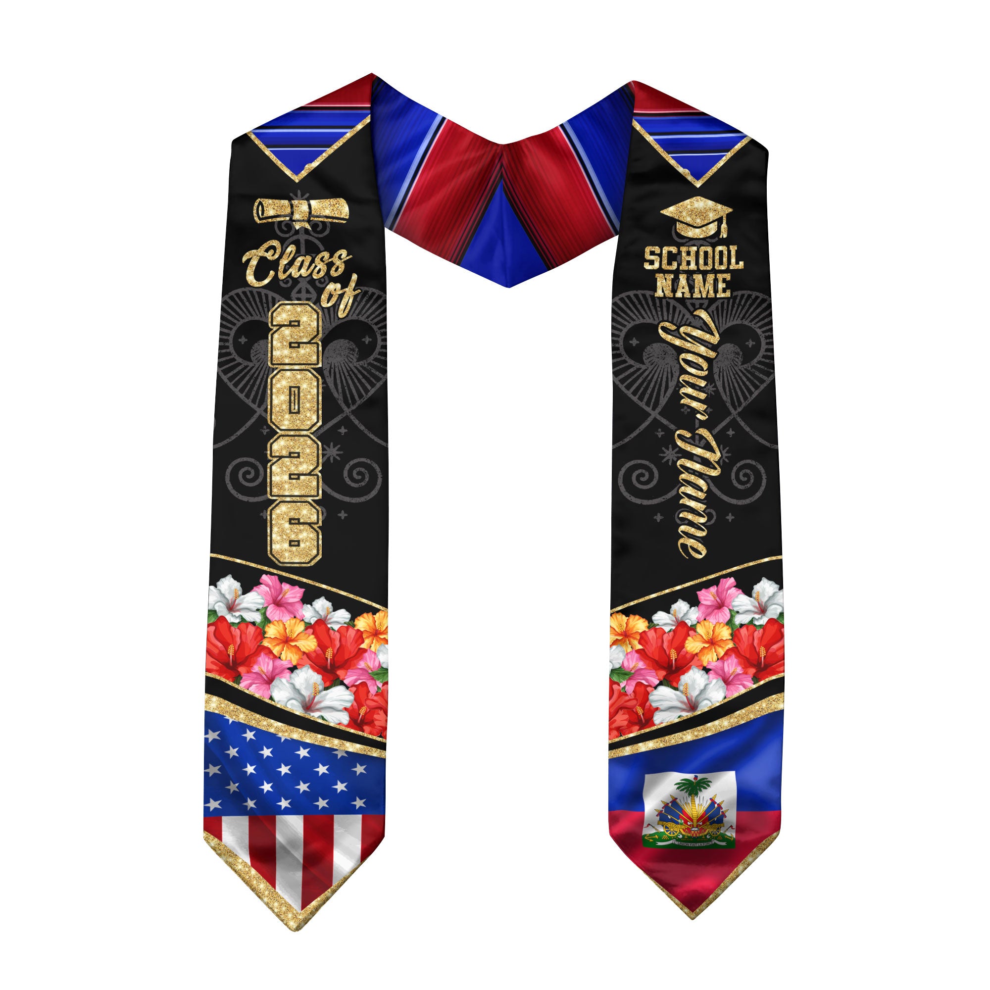 Haitian Graduation Sash 2026, Haiti Graduation Stole, Stole with Personalized Finish
