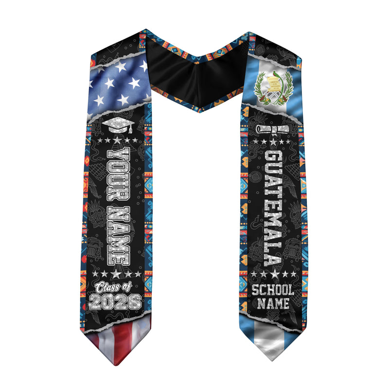 2026 Guatemala Flag Stole, Guatemala Stole, Guatemala Graduation Sash