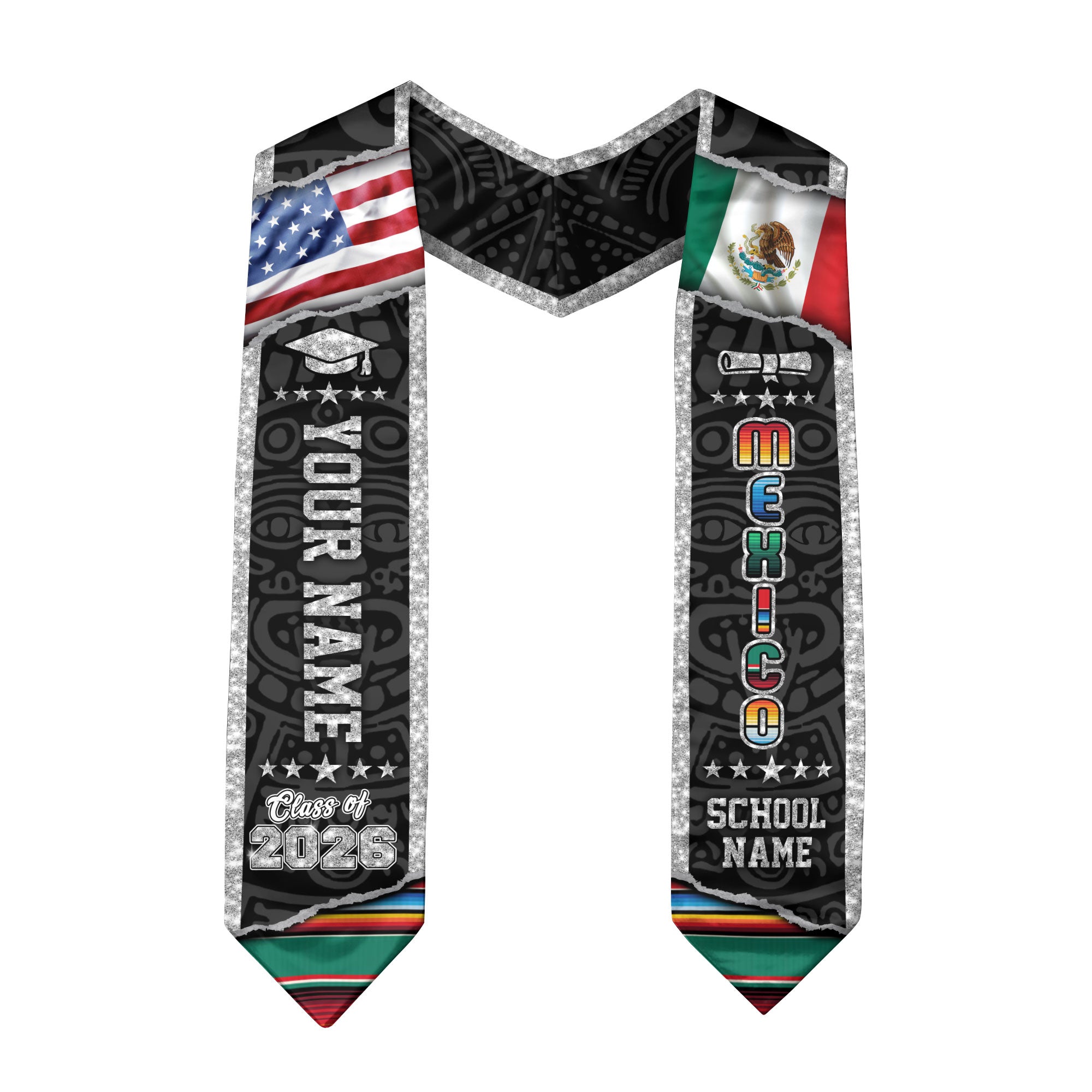 Mexico Flag Graduation Stole 2026, Mexican Grad Sash, Graduation Stole with Custom Details