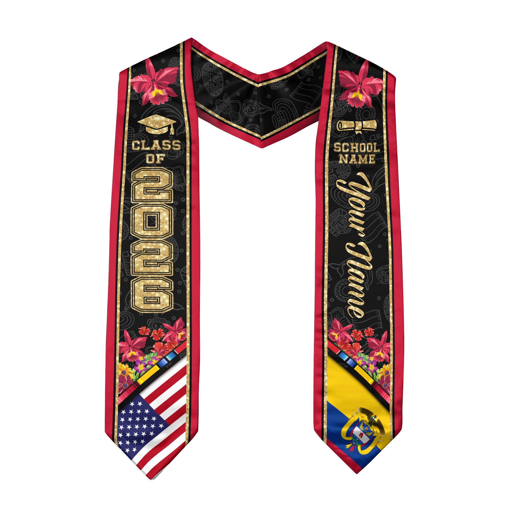 Colombia Graduation Stole 2026, Colombia Flag Sash, Custom Accent Graduation Stole 2026