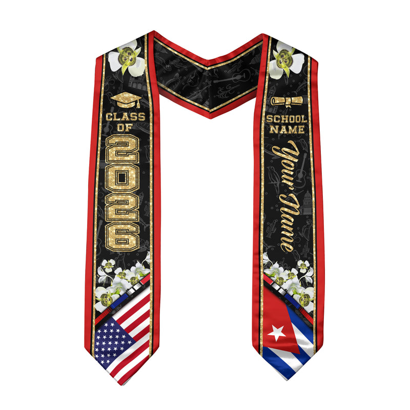 Cuba Graduation Stole 2026, Cuban Flag Sash, Custom Accent Graduation Stole for Class of 2026