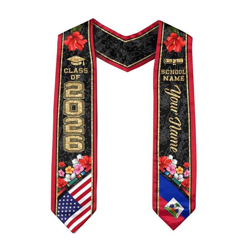 Haiti Graduation Stole 2026, Haitian Flag Sash, Custom Accent Graduation Stole 2026
