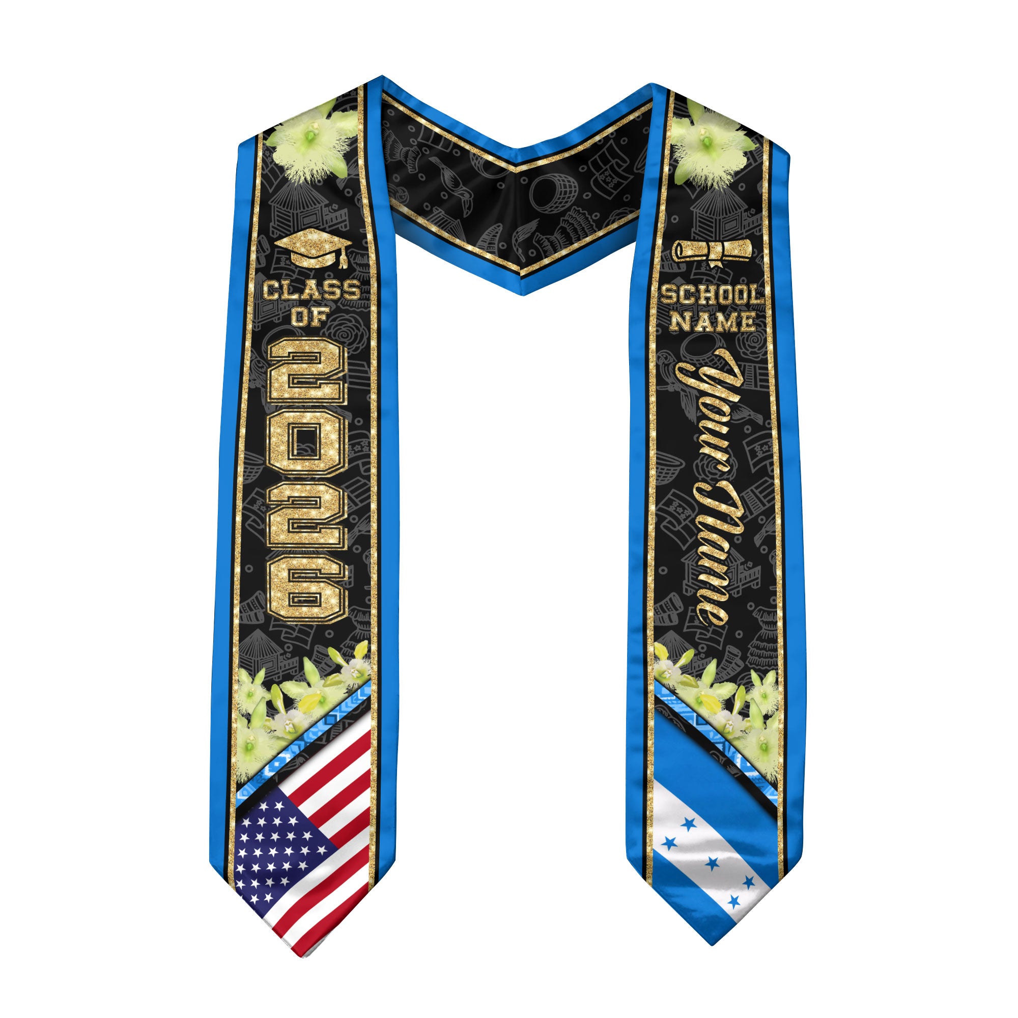 Honduras Graduation Stole 2026, Honduran Flag Sash, Custom Accent for Class of 2026