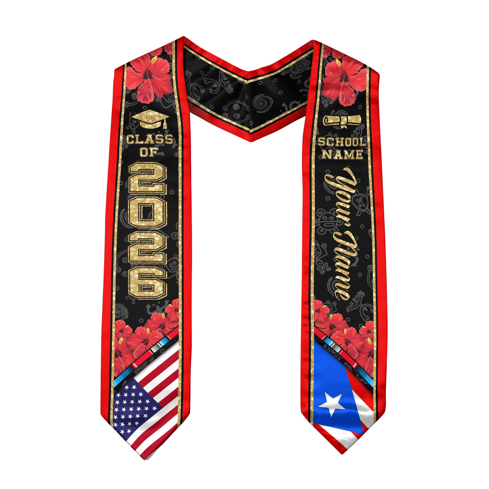 Puerto Rico Graduation Stole 2026, Puerto Rico Flag Sash, Custom Accent Class of 2026