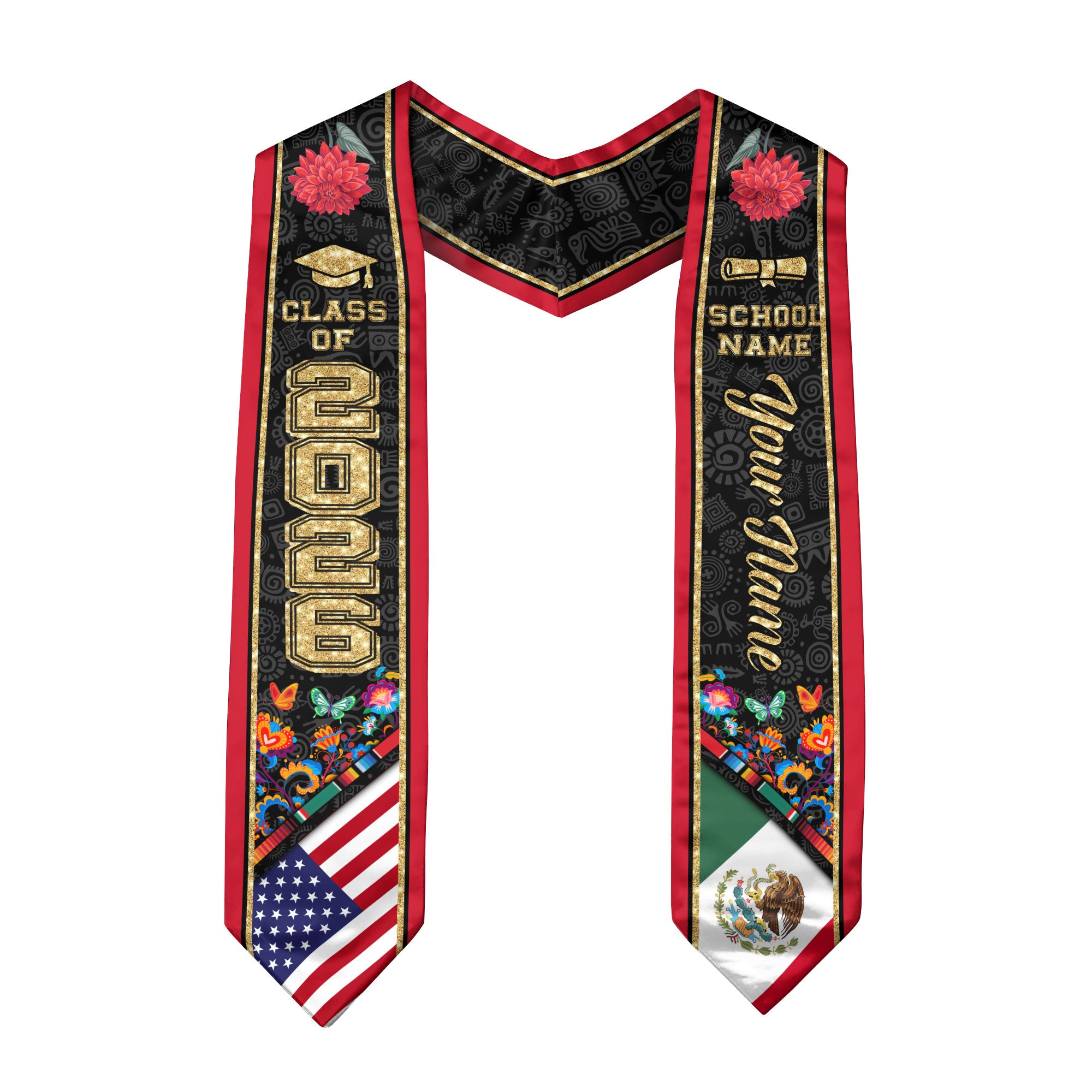 Mexican Graduation Stole 2026, Mexican Flag Sash, Custom Accent Graduation Stole 2026