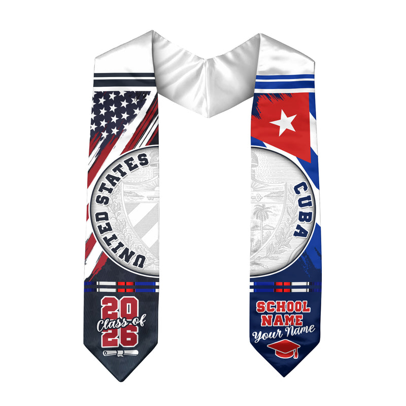 Cuba Flag Graduation Stole 2026, Cuban Grad Sash, Graduation Stole with Custom Details