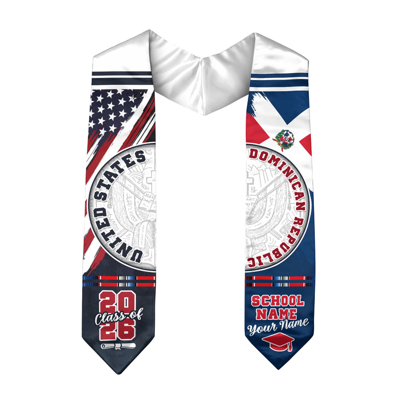 Dominican Flag Graduation Stole 2026, Dominican Grad Sash, Graduation Stole with Custom Details