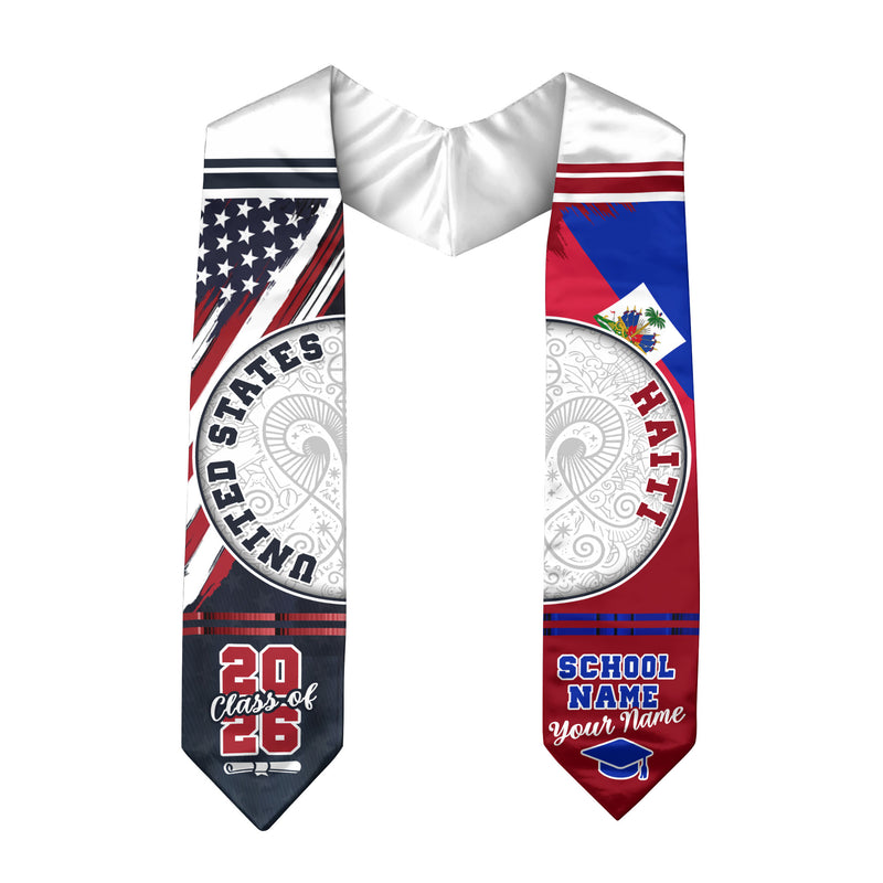 Haiti Flag Graduation Stole 2026, Haitian Grad Sash, Graduation Stole with Custom Details