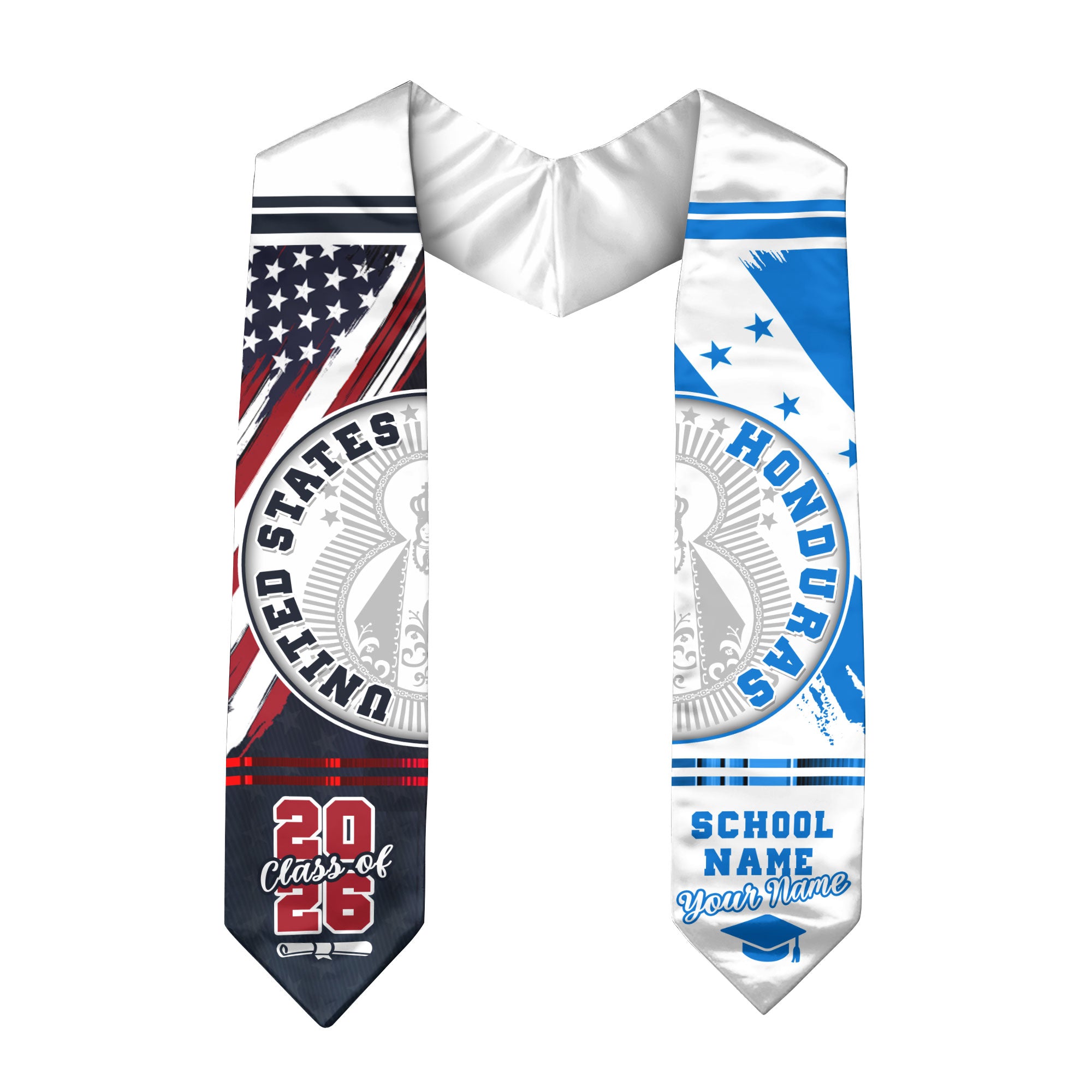 Honduras Flag Graduation Stole 2026, Honduran Grad Sash, Graduation Stole with Custom Details