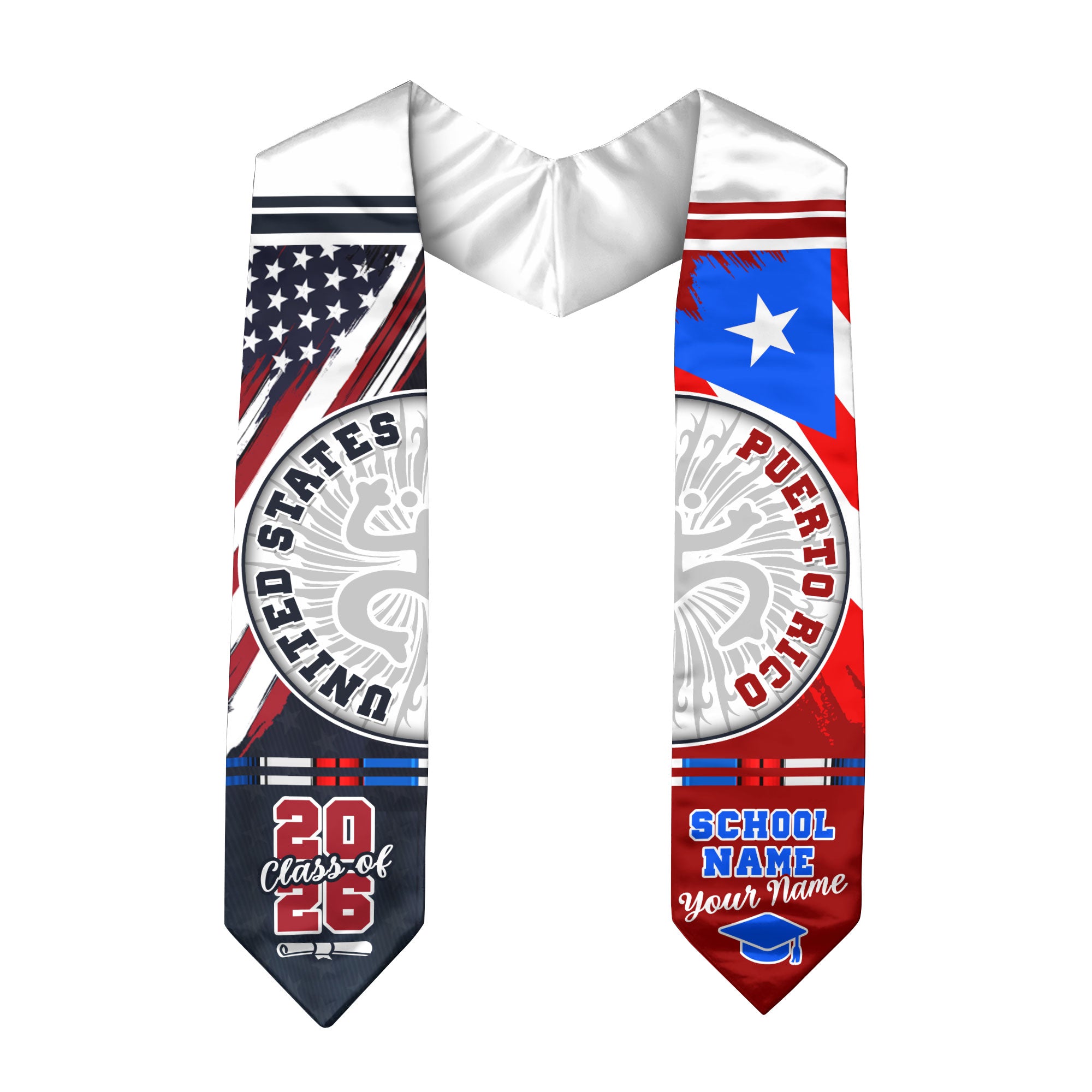 Puerto Rico Flag Graduation Stole 2026, Puerto Rican Grad Sash, Custom Details for 2026