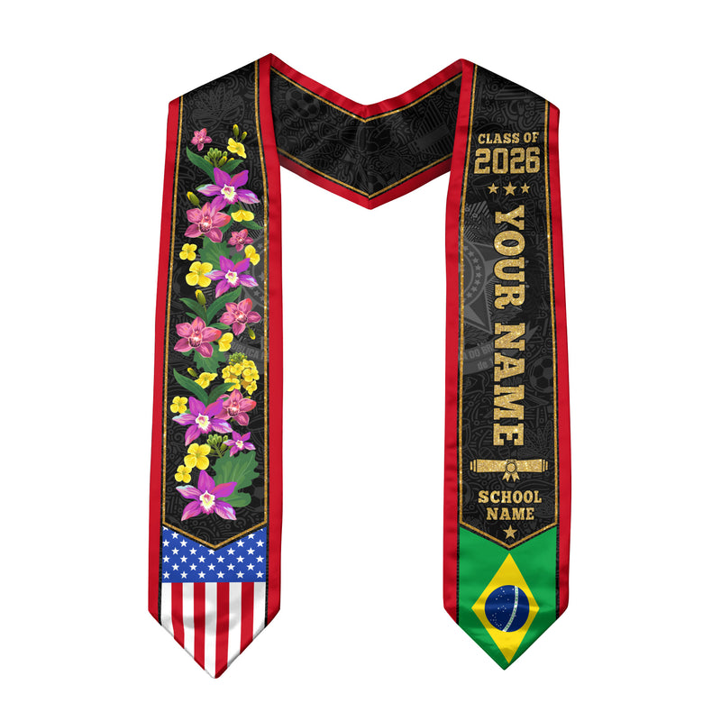 Brazil Graduation Stole 2026, Brazilian Flag Graduation Sash, Custom Grad Stole 2026
