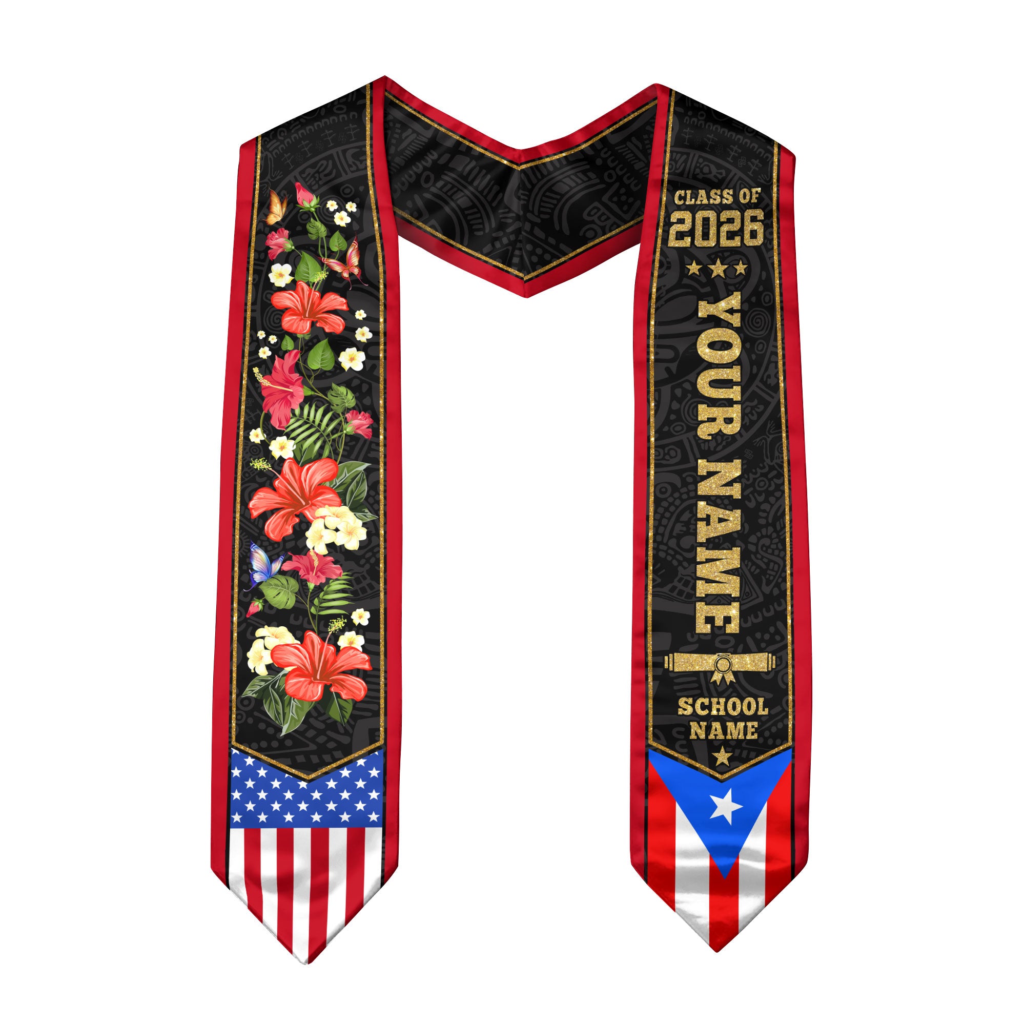 Puerto Rico Graduation Stole 2026, Puerto Rican Flag Sash, Stole with Custom Accent