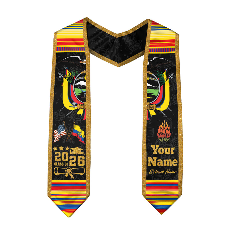 Ecuadorian Flag Graduation Sash 2026, Ecuador Graduation Stole, Custom Graduation Stole