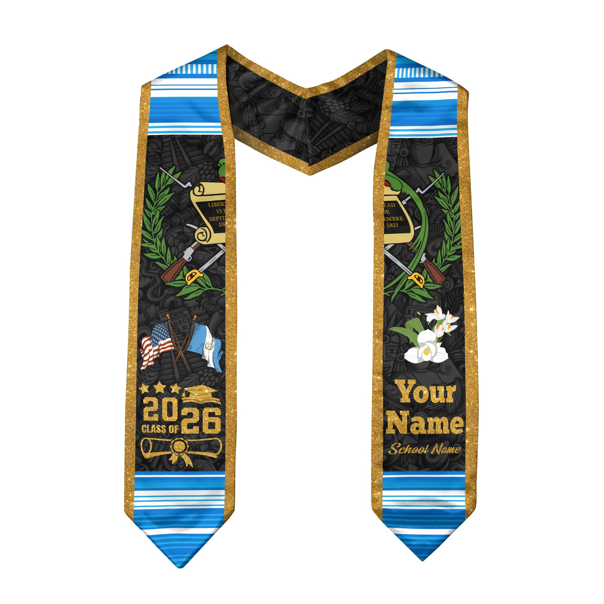 Customized Guatemala Graduation Stole 2026, Guatemalan Flag Sash, Unique Custom Graduation Design