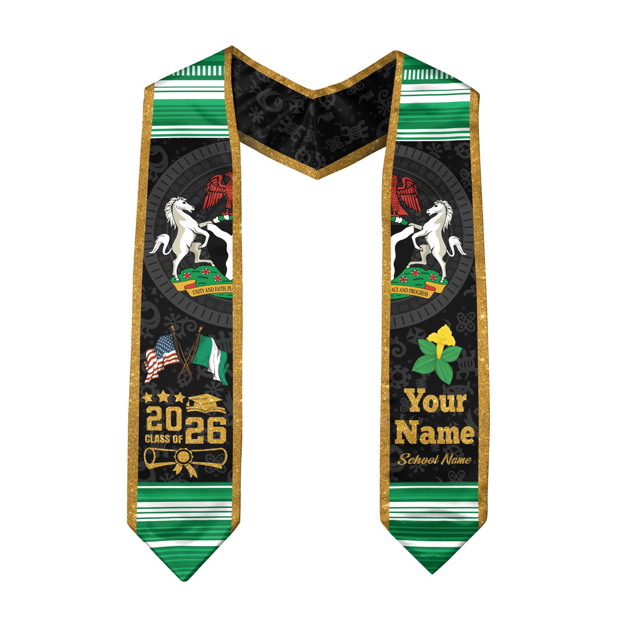 Nigerian Flag Graduation Sash 2026, Nigeria Graduation Stole, Customizable Detail Sash