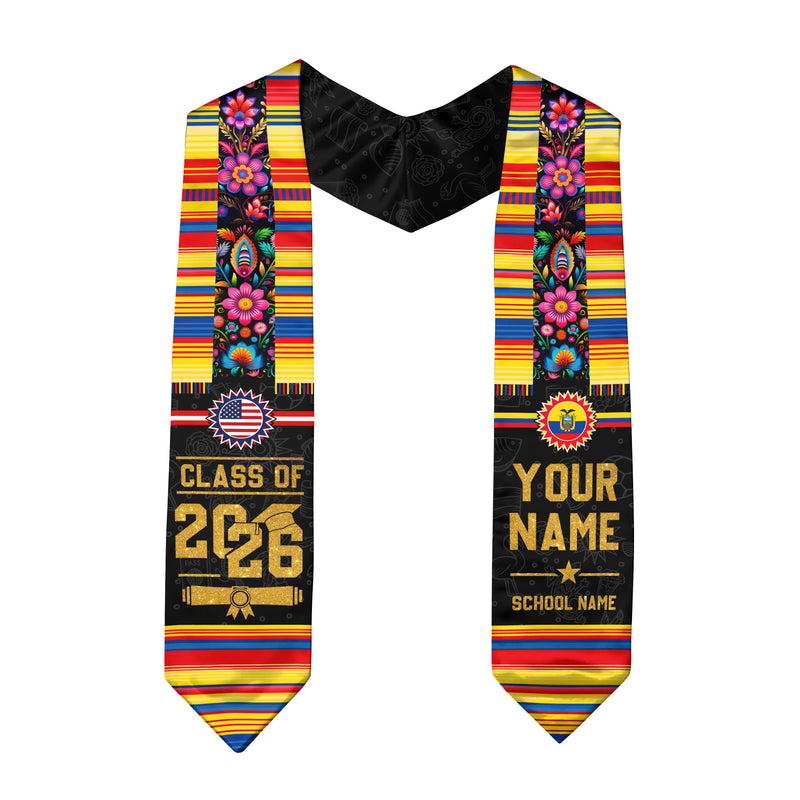 Ecuador Flag Graduation Stole 2026, Ecuador Stole Sash, Custom Grad Sash Class of 2026