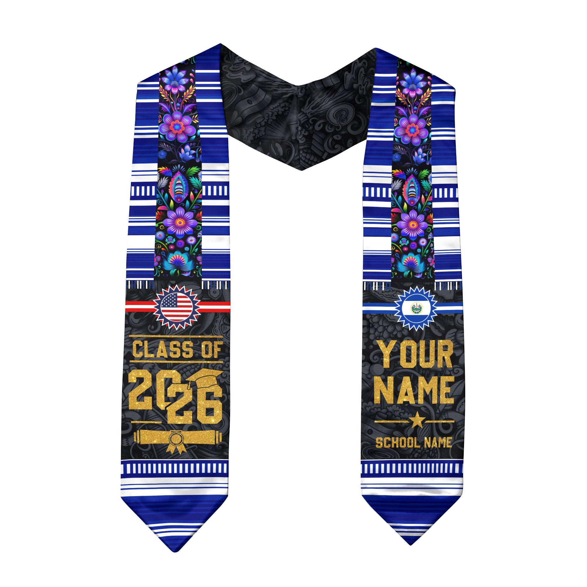 Class of 2026 El Salvador Graduation Sash, Salvadoran Flag Stole, Graduation Stole