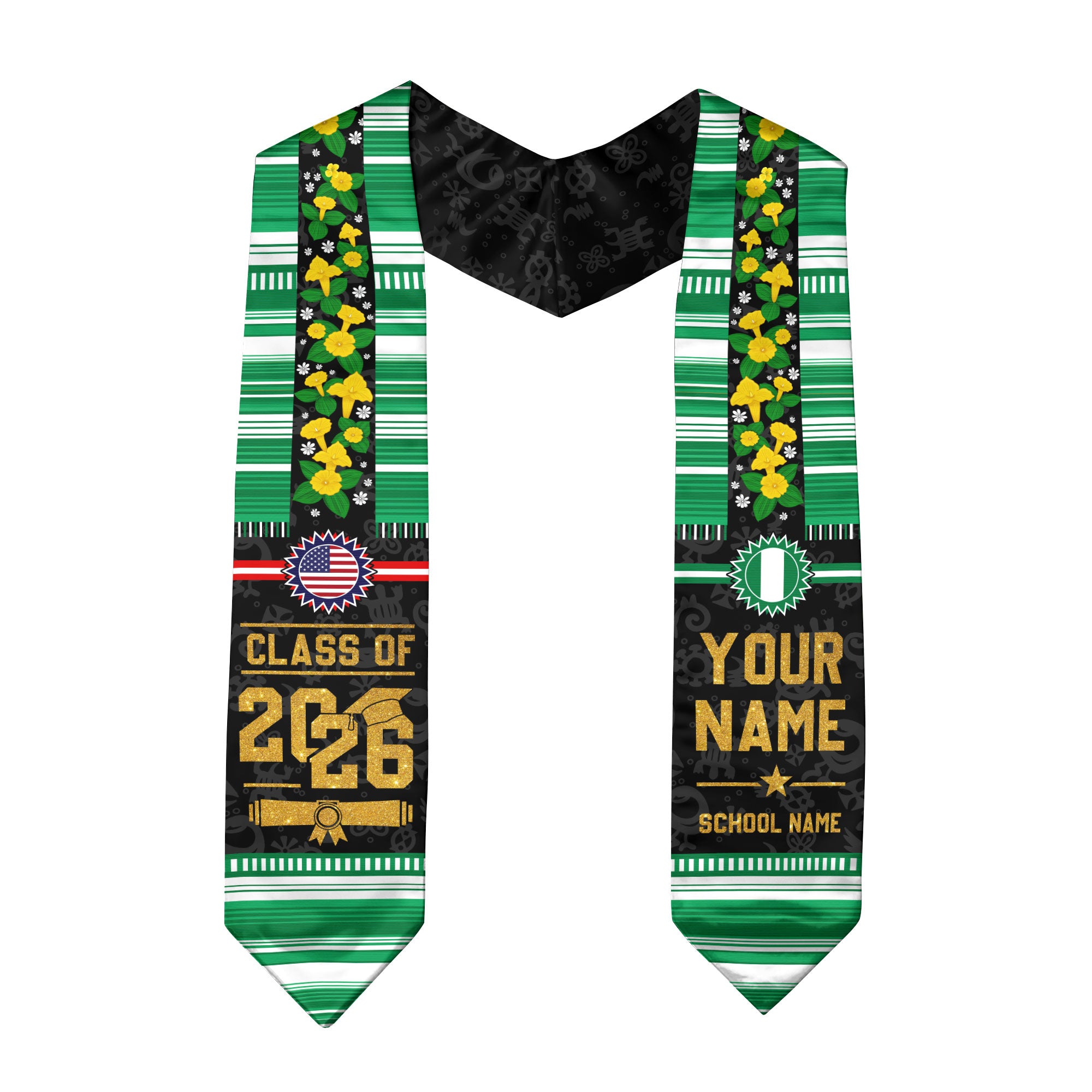 Nigeria Flag Graduation Stole 2026, Nigerian Graduation Sash, Personalized Finish
