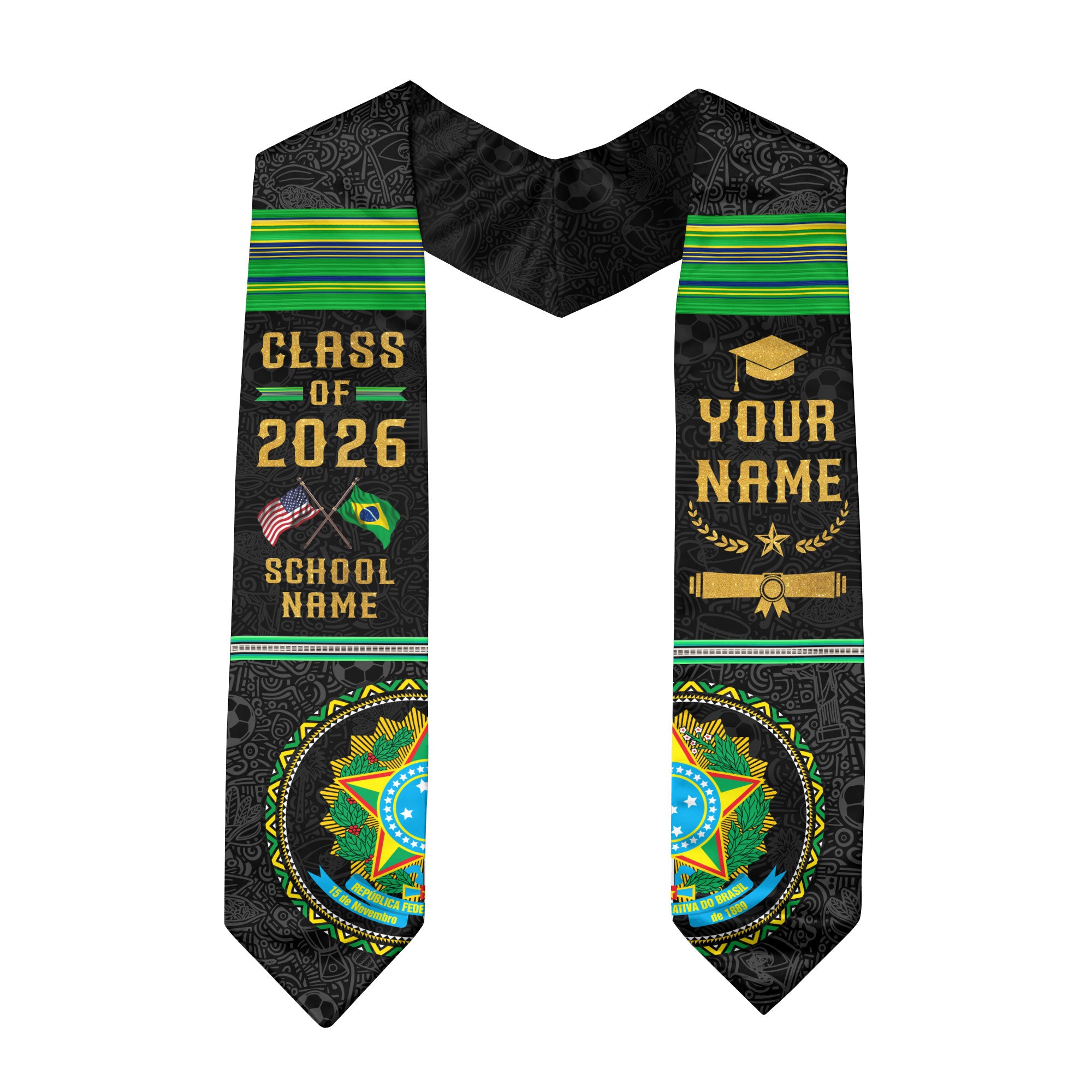 Custom Brazil Graduation Sash 2026, Brazilian Flag Stole, Brazil Graduation Stole 2026