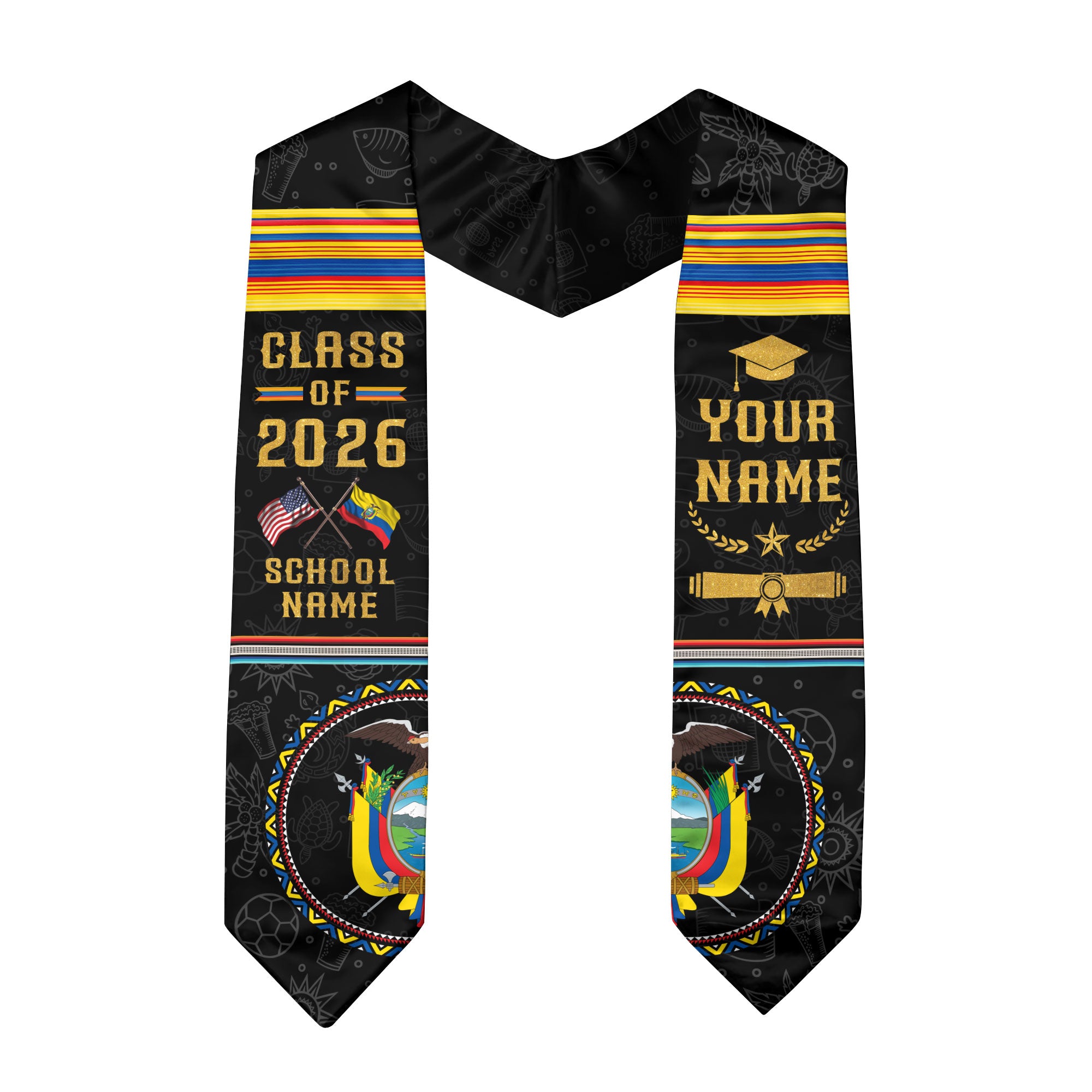 Custom Ecuador Graduation Sash 2026, Ecuadorian Flag Stole, Ecuador Graduation Stole 2026