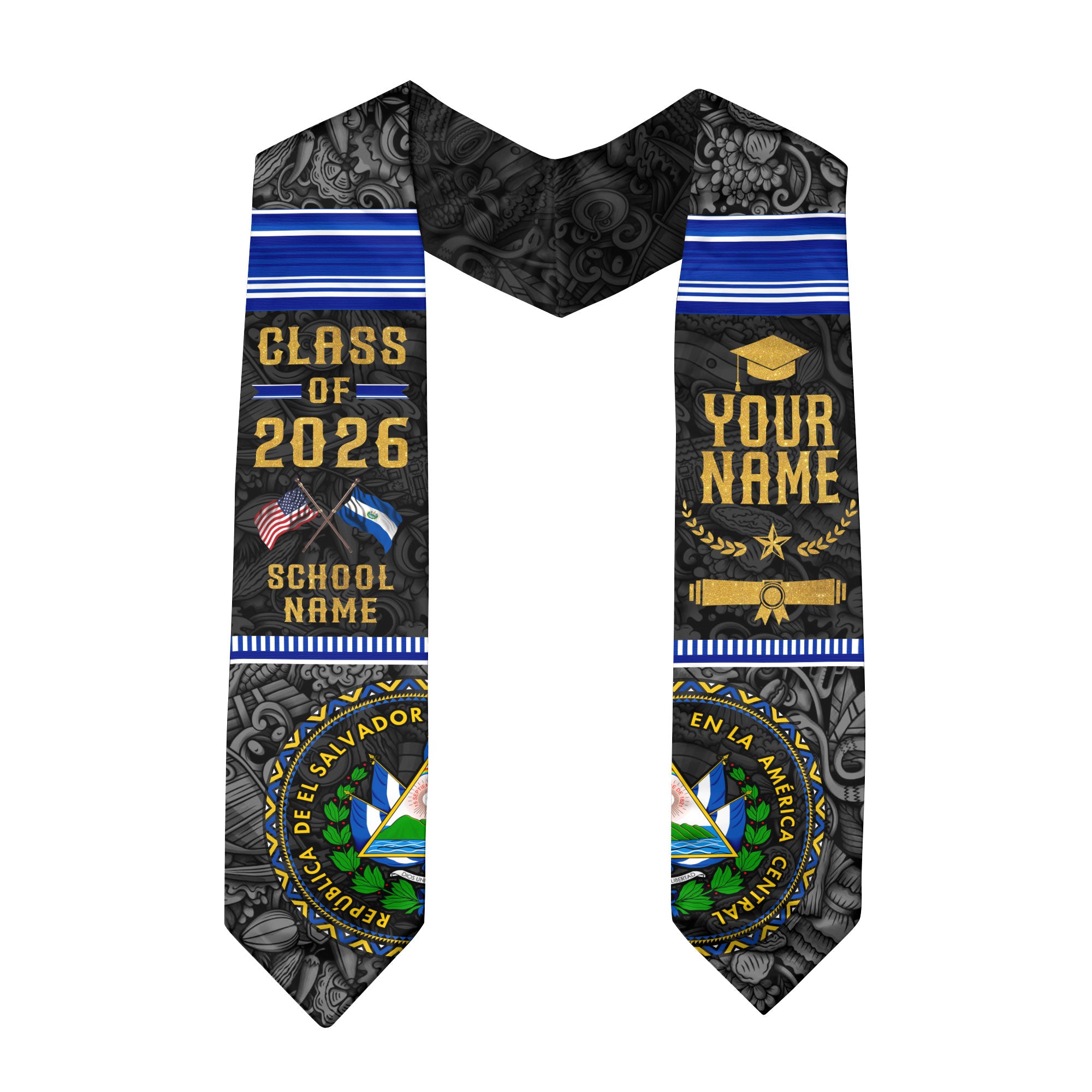 El Salvador Graduation Sash 2026, Salvadoran Flag Stole, Cultural Graduation Stole Gift