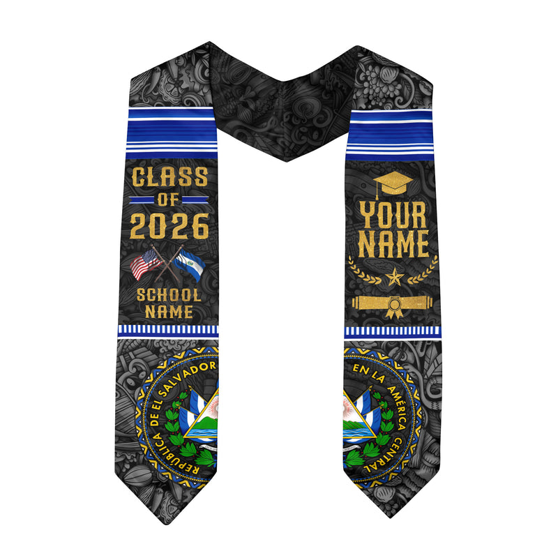El Salvador Graduation Sash 2026, Salvadoran Flag Stole, Cultural Graduation Stole Gift