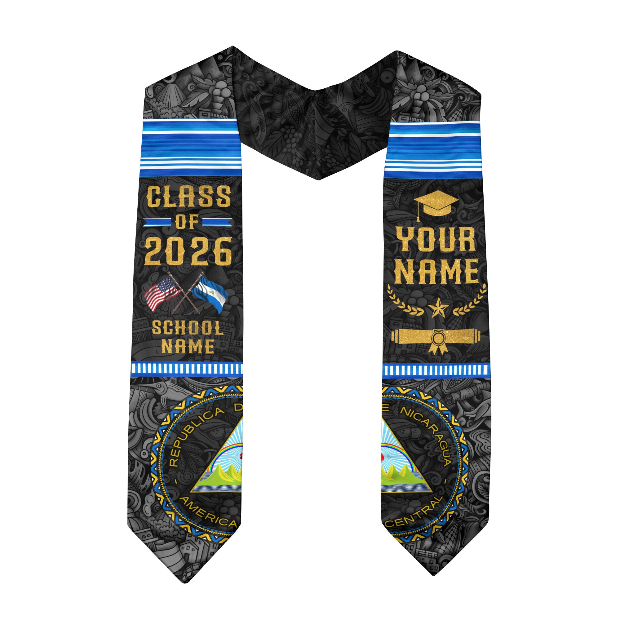 Nicaraguan Graduation Stole 2026, Nicaragua Flag Sash, Graduation Stole with Custom Details