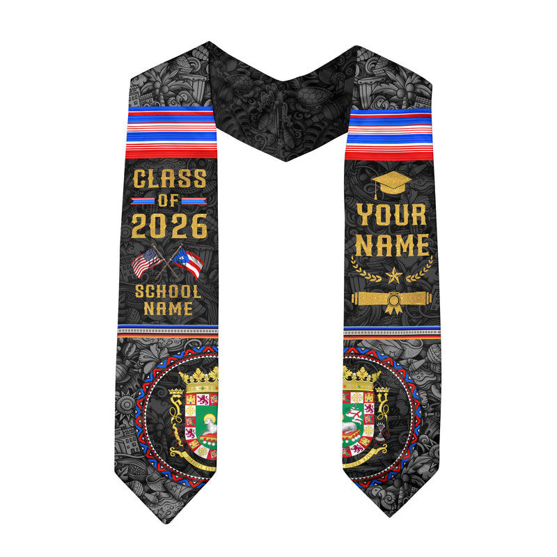 Puerto Rican Graduation Stole 2026, Puerto Rico Flag Sash, Graduation Stole with Custom Details