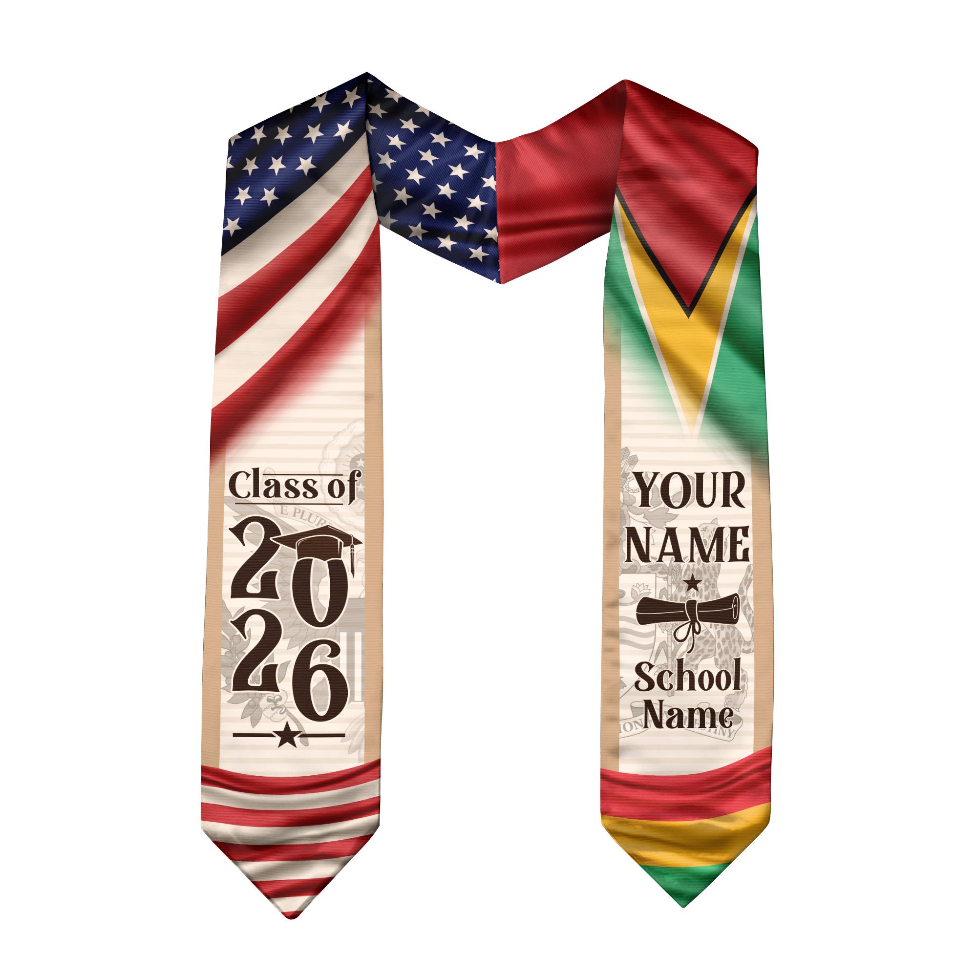 Guyanese Graduation Stole 2026, Guyana Flag Sash, Custom Graduation Sash for Graduates