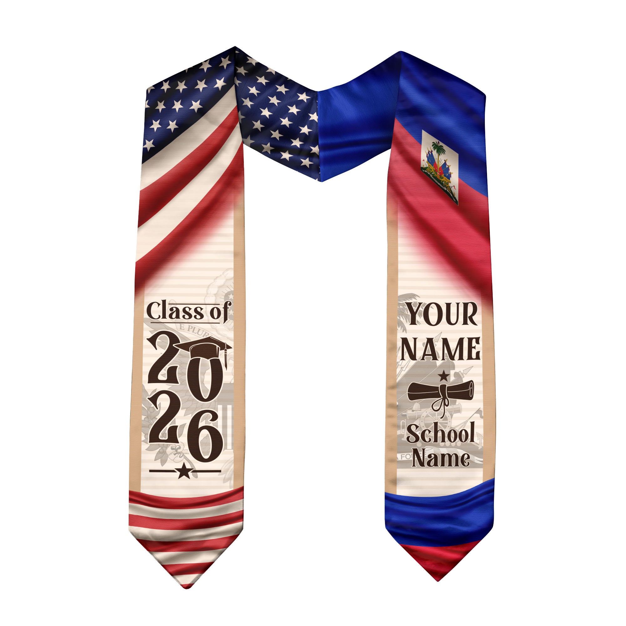 2026 Haitian Flag Stole, Graduation Sash for Haiti, Stole for Haitian Graduates
