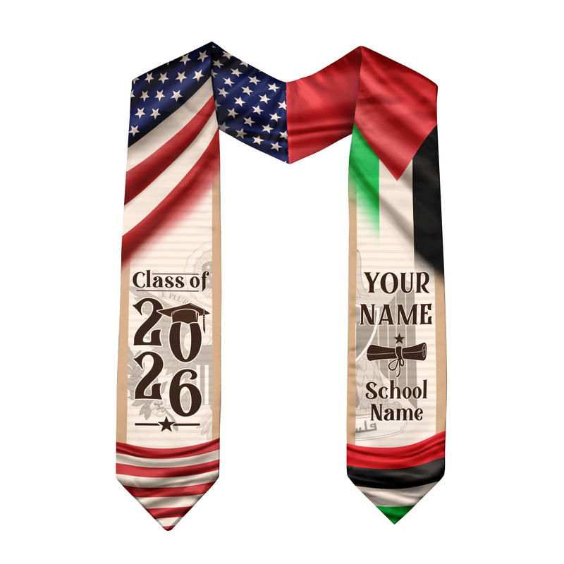 Palestine Graduation Sash 2026, Palestinian Flag Graduation Stole, Custom Accent for Grads