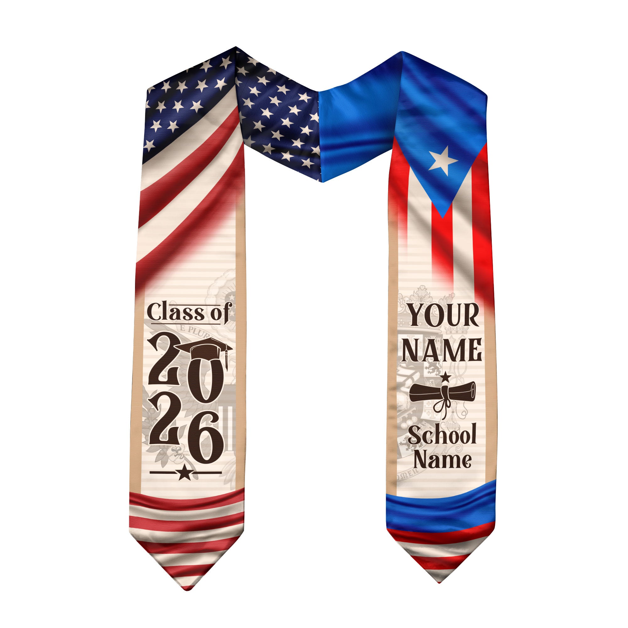 Puerto Rico Graduation Sash 2026, Puerto Rican Flag Graduation Stole, Custom Accent for Grads