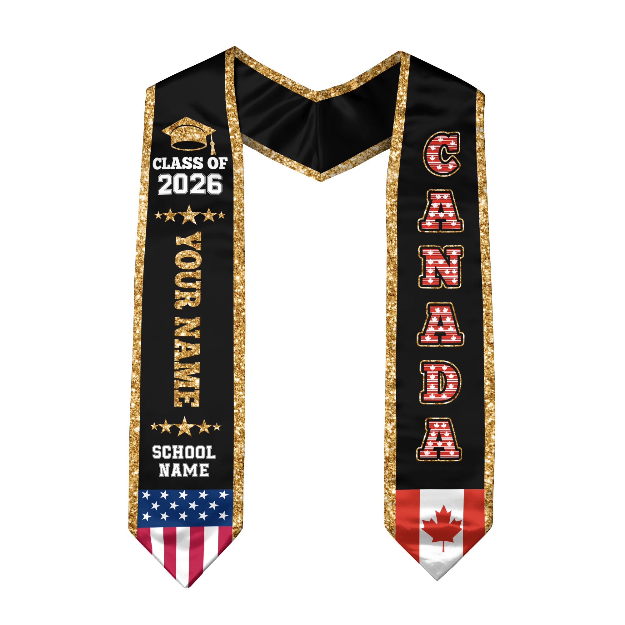 Canada Graduation Stole 2026, Canada Flag Sash, Personal Detail Option for Graduates