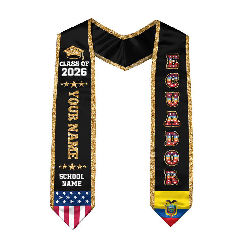 Ecuador Graduation Stole 2026, Ecuador Flag Sash, Personal Detail Option for Graduates