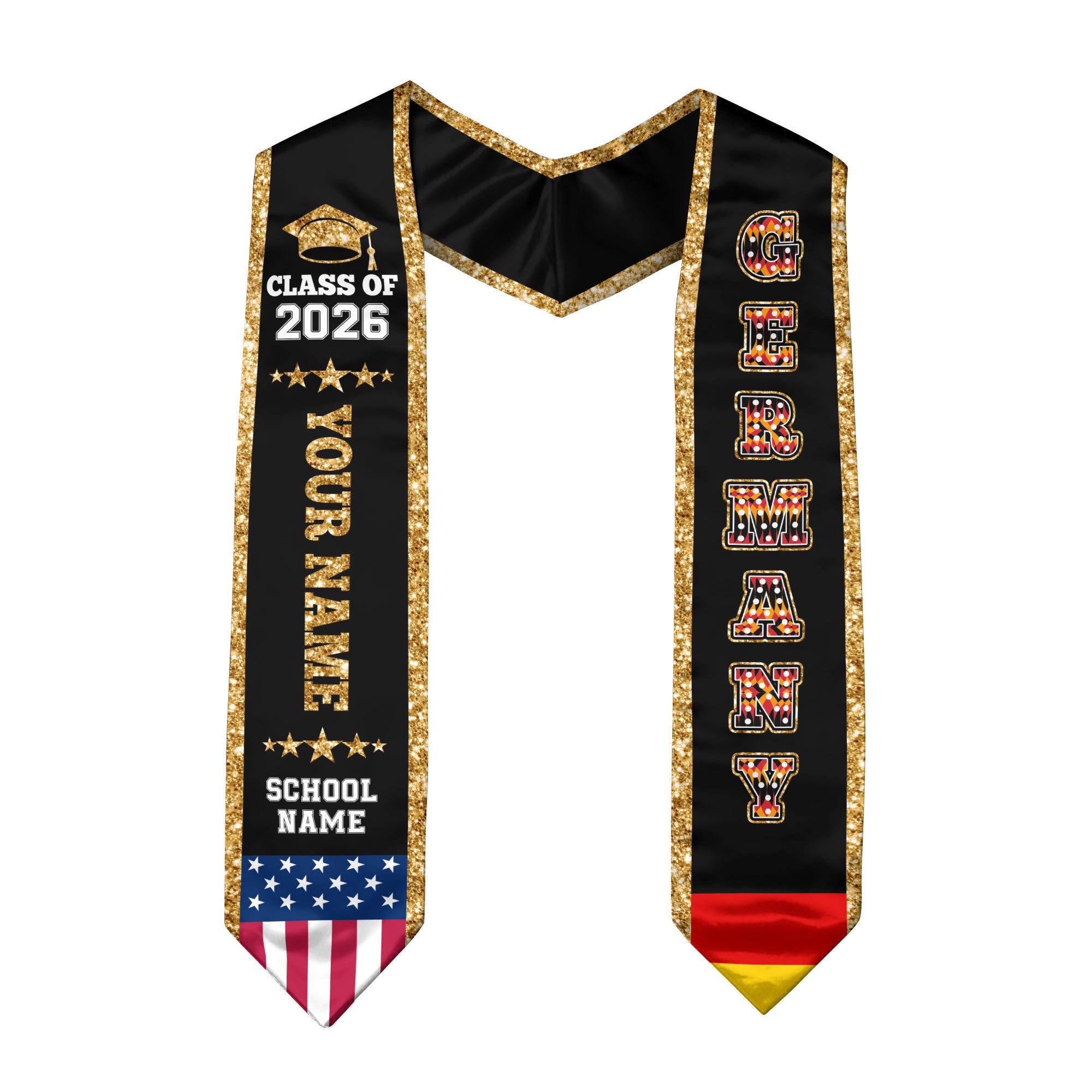 Germany Graduation Stole 2026, Germany Flag Sash, Personal Detail Option for Graduates