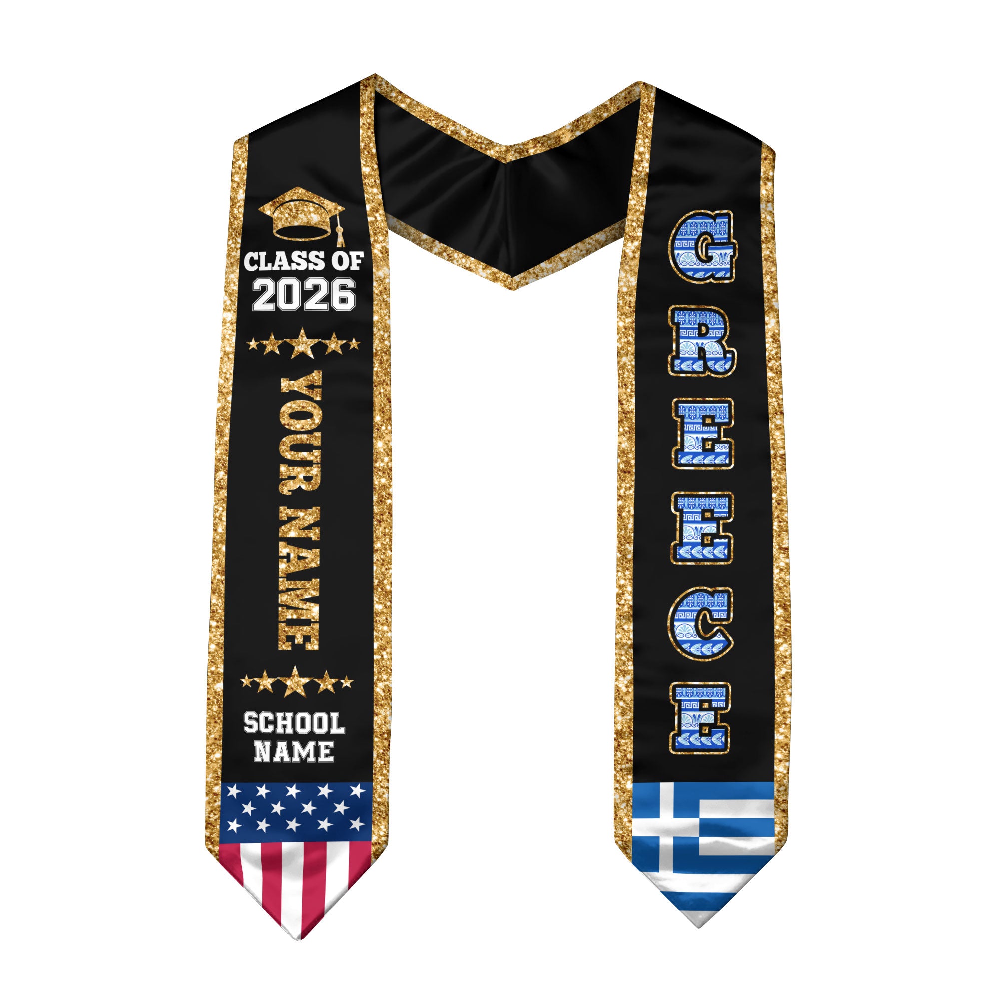 Greece Graduation Stole 2026, Greece Flag Sash, Personal Detail Option for Graduates