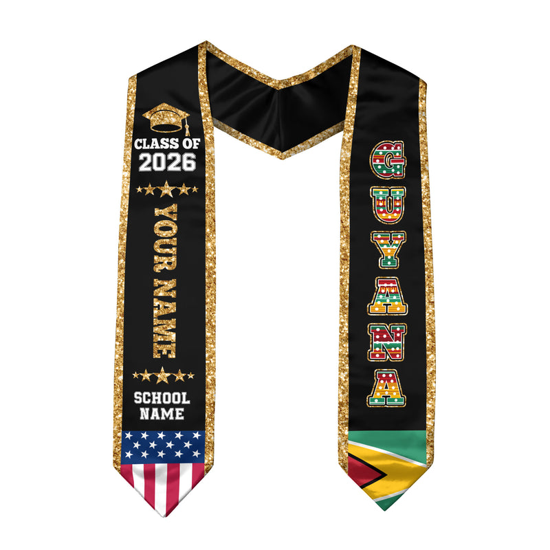 Guyana Graduation Stole 2026, Guyana Flag Sash, Personal Detail Option for Graduates