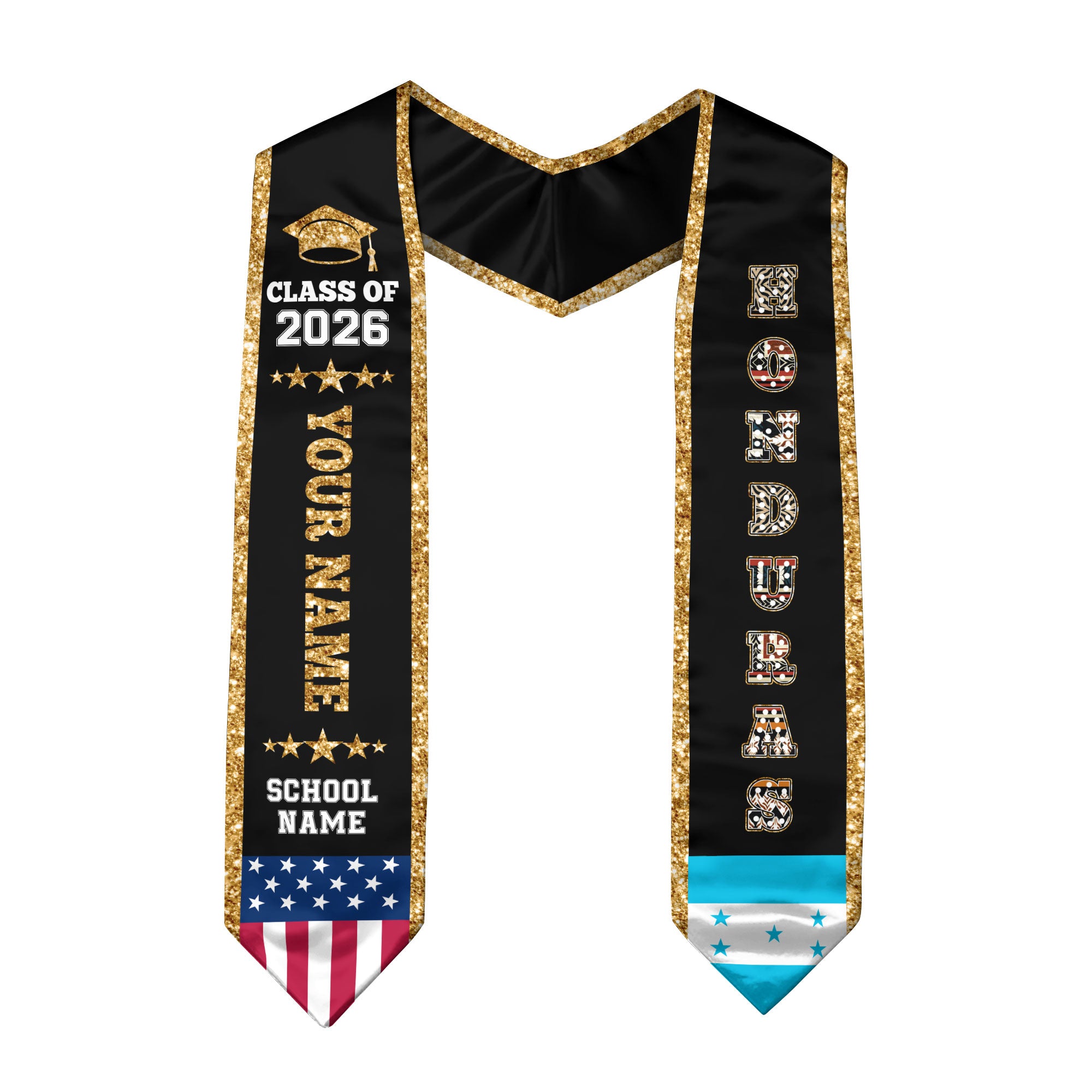 2026 Honduras Flag Graduation Stole, Honduras Sash, Personal Detail Option for Grads