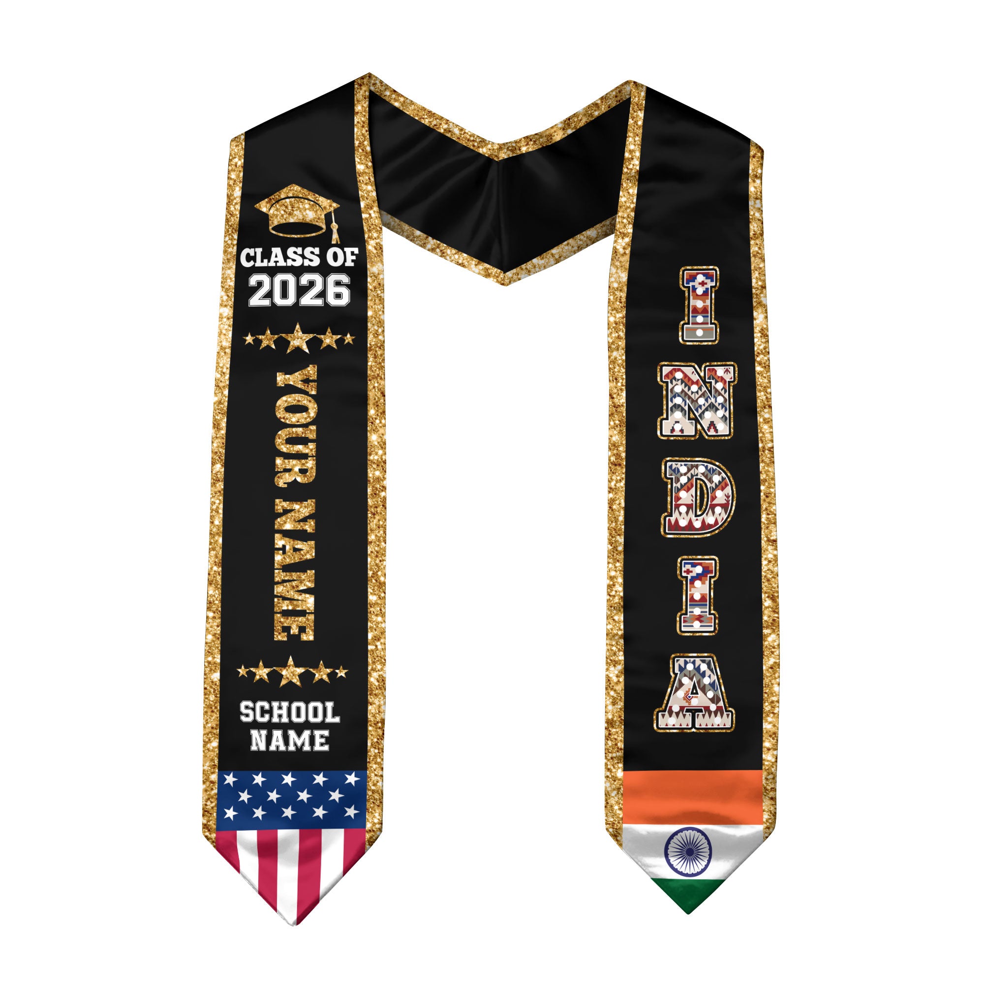 India Graduation Stole 2026, India Flag Sash, Personal Detail Option for Graduates