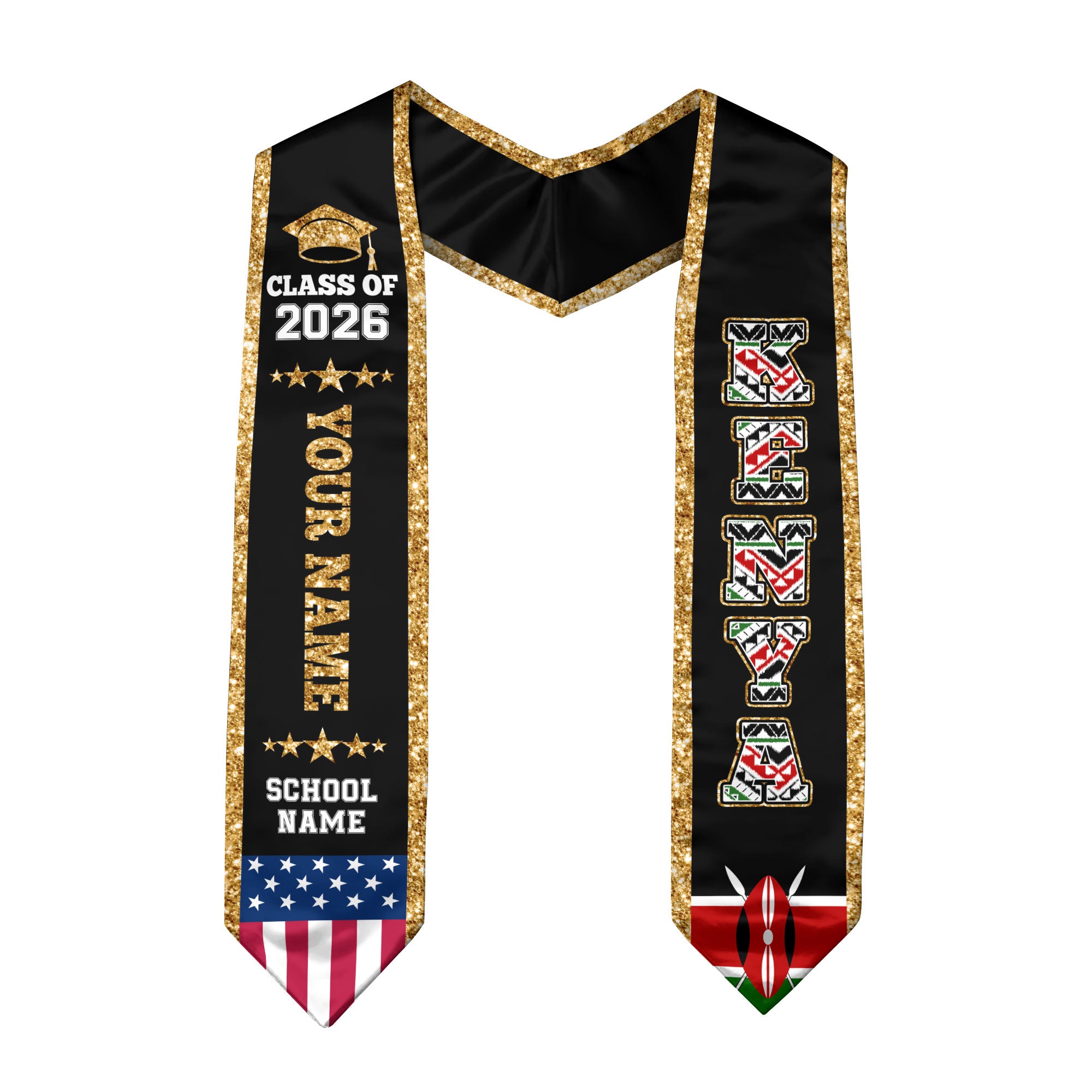 Kenya Graduation Stole 2026, Kenya Flag Sash, Personal Detail Option for Graduates