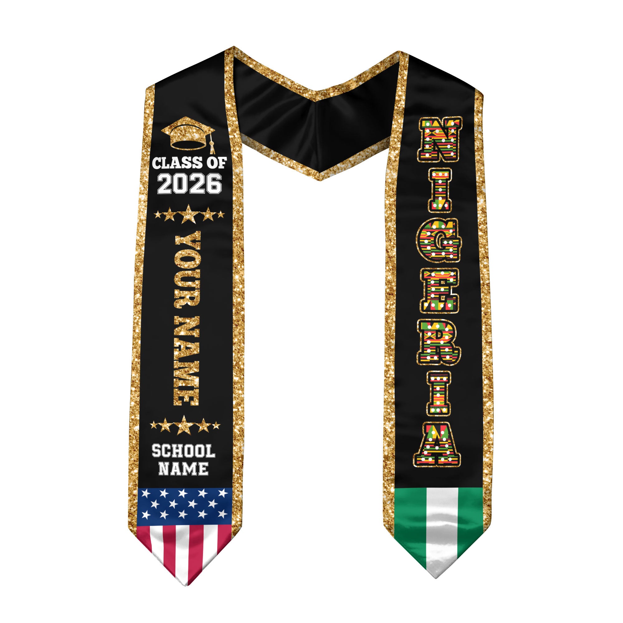 Nigeria Graduation Stole 2026, Nigeria Flag Sash, Personal Detail Option for Graduates